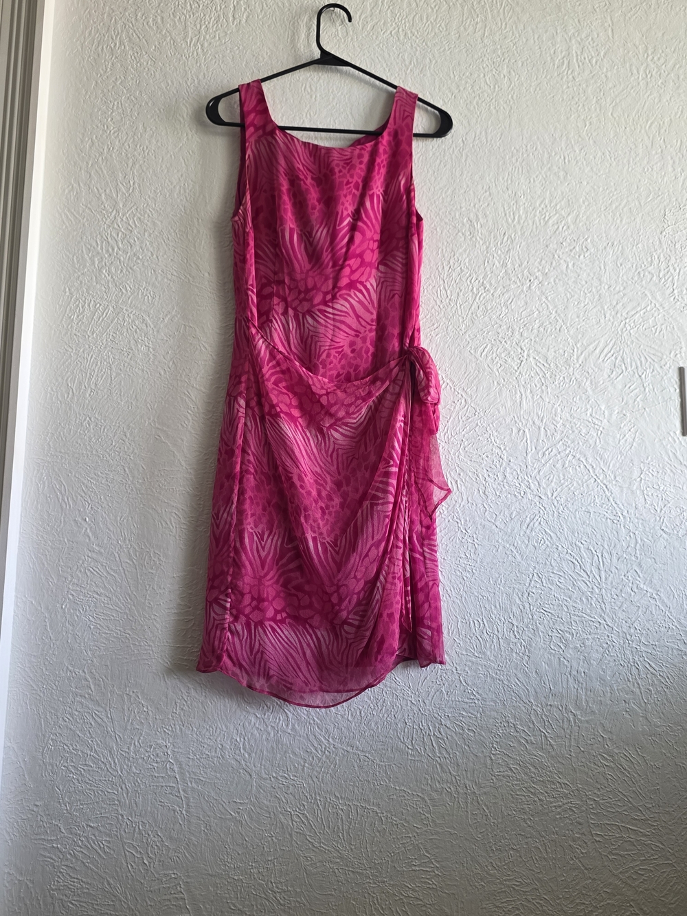 Fairycore Vintage 100% Silk Robbie Bee Fuchsia Pink Printed Tie-Side Mini Dress